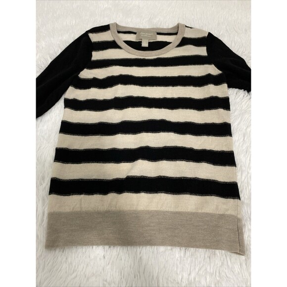 Banana Republic Sweater Womens Size L Italian Merino Wool Beige Black Stirped - Picture 12 of 12